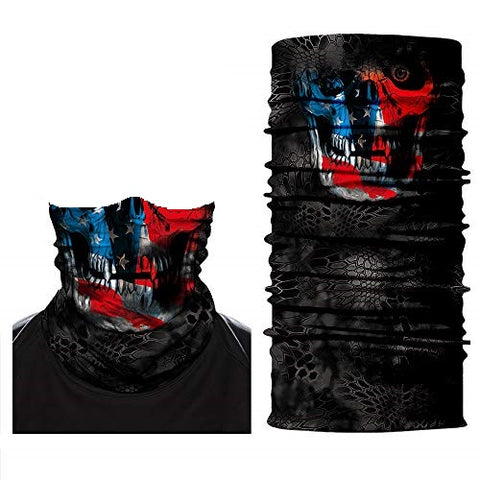 Braga Cuello Tubular para adultos Skull Skeleton Calavera Disfraz Halloween Máscara Cara Ski Snowboard Buff Deporte Bandera Estado Unidos USA Flag