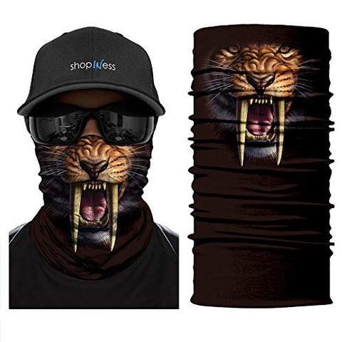 Braga Cuello Tubular para adultos Leon Tigre Animal Salvaje Ice Age Disfraz Halloween Máscara Cara Ski Snowboard Buff Deporte