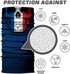 Braga Cuello Tubular para adultos Skull Skeleton Calavera Disfraz Halloween Máscara Cara Ski Snowboard Buff Deporte Bandera Francia French Flag of France