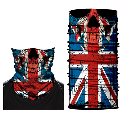 Braga Cuello Tubular para adultos Skull Skeleton Calavera Bandera Reino Unido UK Flag England Scotland Wales Inglaterra Escocia Gales