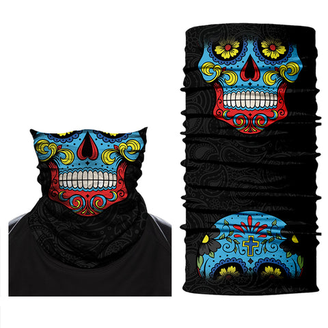 Braga Cuello Tubular para adultos Skull Skeleton Calavera Feliz Dia de Los Muertos Mexico Disfraz Halloween Máscara Cara Ski Snowboard Buff Deporte 