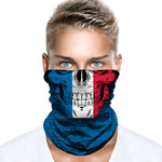Braga Cuello Tubular para adultos Skull Skeleton Calavera Disfraz Halloween Máscara Cara Ski Snowboard Buff Deporte Bandera Francia French Flag of France