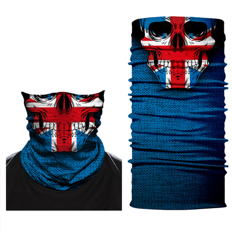 Braga Cuello Tubular para adultos Skull Skeleton Calavera Feliz Dia de Los Muertos Mexico Disfraz Halloween Máscara Cara Ski Snowboard Buff Deporte Bandera Reino Unido UK Flag