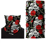 Braga Cuello Tubular para adultos Skull  Roses Skeleton Calavera Rosas Feliz Dia de Los Muertos Mexico Disfraz Halloween Máscara Cara Ski Snowboard Buff Deporte 
