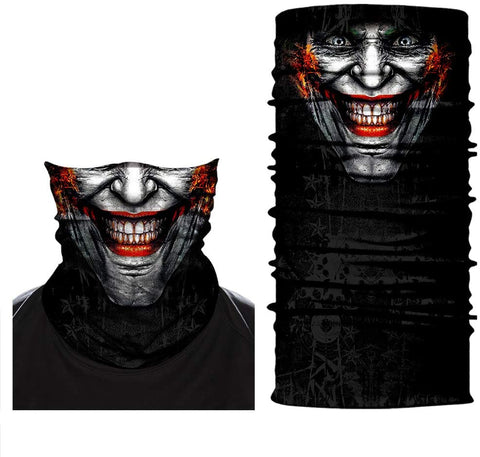 Braga Cuello Tubular para adultos Skull Joker Clown Skeleton Calavera Feliz Dia de Los Muertos Mexico Disfraz Halloween Máscara Cara Ski Snowboard Buff Deporte DC Comics Villano Batman